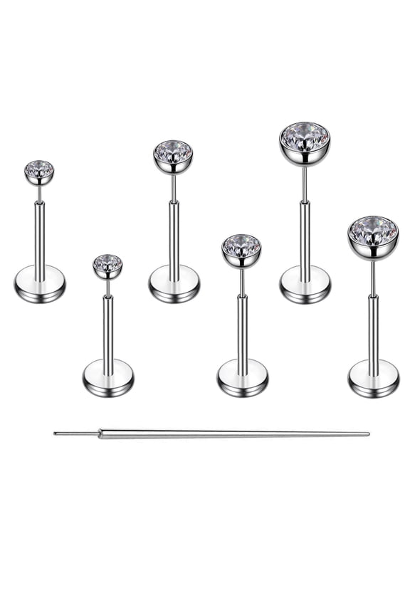 20G Titanium Flat Back Earring Studs Hypoallergenic Nose Jewelry for Women Men Silver(8mm)