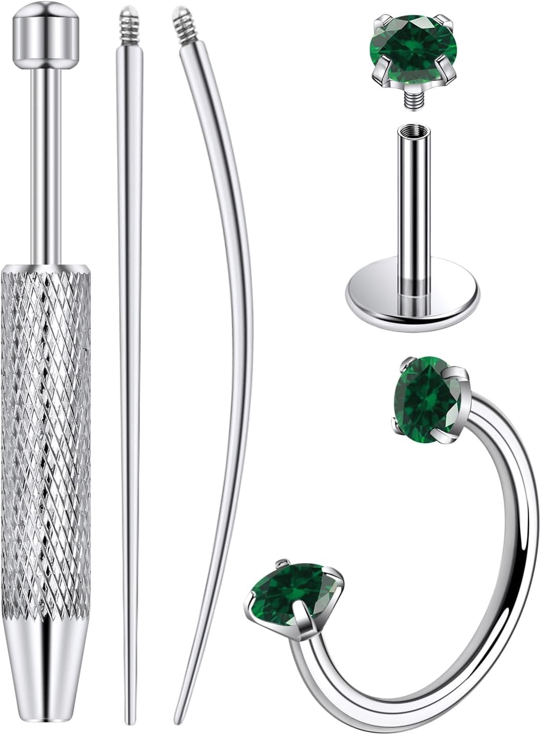 20G Titanium Horseshoe Nose Ring and Internally Threaded CZ Stud for ...