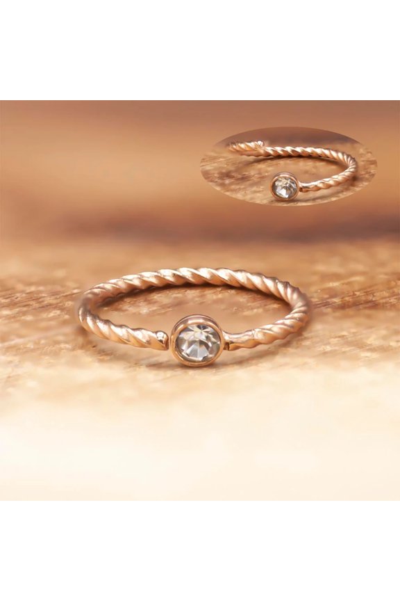 20G Twisted Surgical Steel Nose Ring with Cubic Zirconia Fixed Gem Ball, PVD Coated, for Nose, Eyebrow, Cartilage and More.