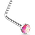 thumbnail image 1 of 20GA Synthetic Opal Set Flat Top PVD Over 316L Surgical Steel L Bend Stud Nose Rings, 1 of 2