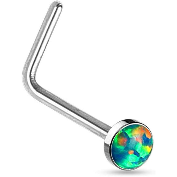 20GA Flat Top L Bend Stud PVD over 316L Surgical Steel Synthetic Opal Nose Rings