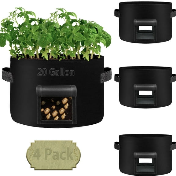 20Gallon Potato Grow Bags with 2 Flaps,4 Pack Heavy Duty 14oz/yd² Potato Grow Bags,Planting Bag with Sturdy Handles and 2 Harvest Windows,Vegetable Grow Bags for Planting Potato,Carrots
