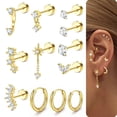 thumbnail image 1 of 20Gauge Cartilage Earrings for Women Flat Back-Hypoallergenic Surgical Stainless Steel Stud Hoop Cartilage Earring Set Daith Conch Tragus Helix Piercing Jewelry Single, 1 of 6