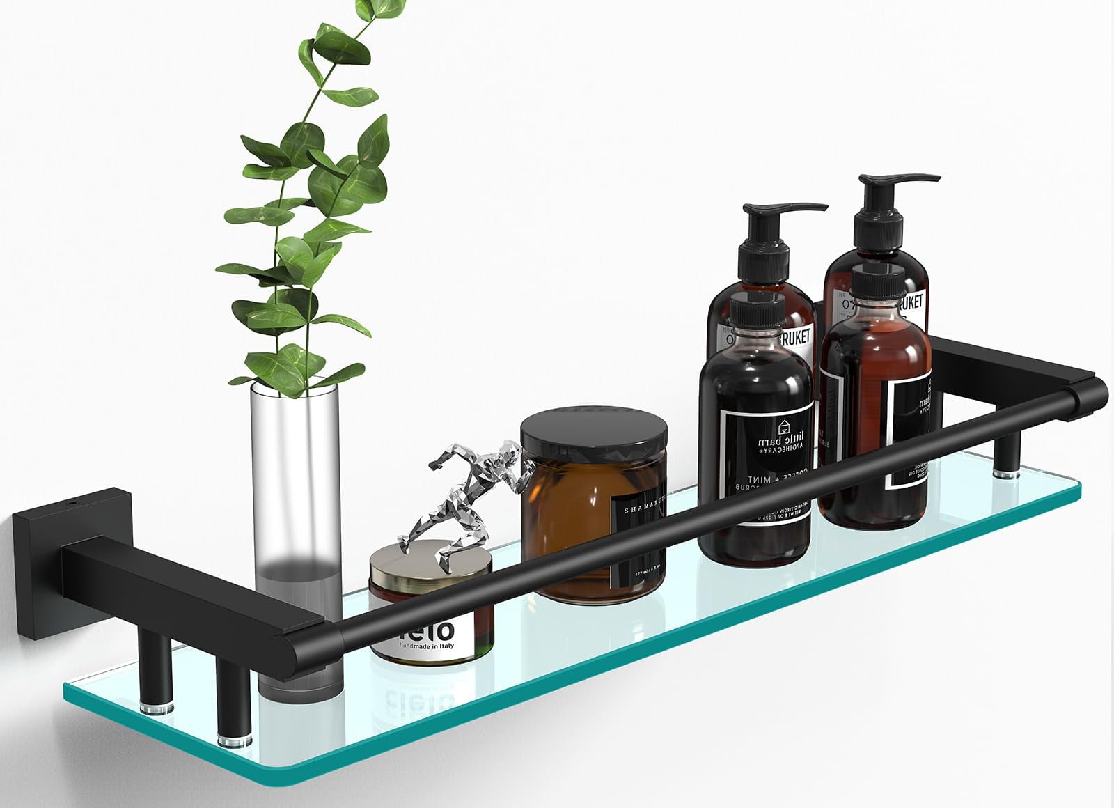 20IN Chrome Glass Bathroom Shelf - Stainless Steel Wall Mount, Tempered ...