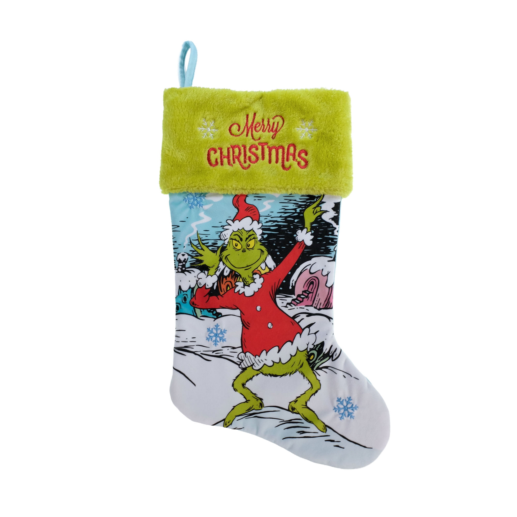 The Grinch 20-Inch Velvet Christmas Stocking with Green Embroidered Cuff