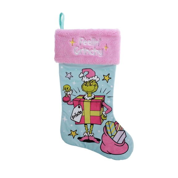Dr. Seuss The Grinch 20-Inch Velvet Christmas Stocking with Feelin Grinchy Embroidered Cuff