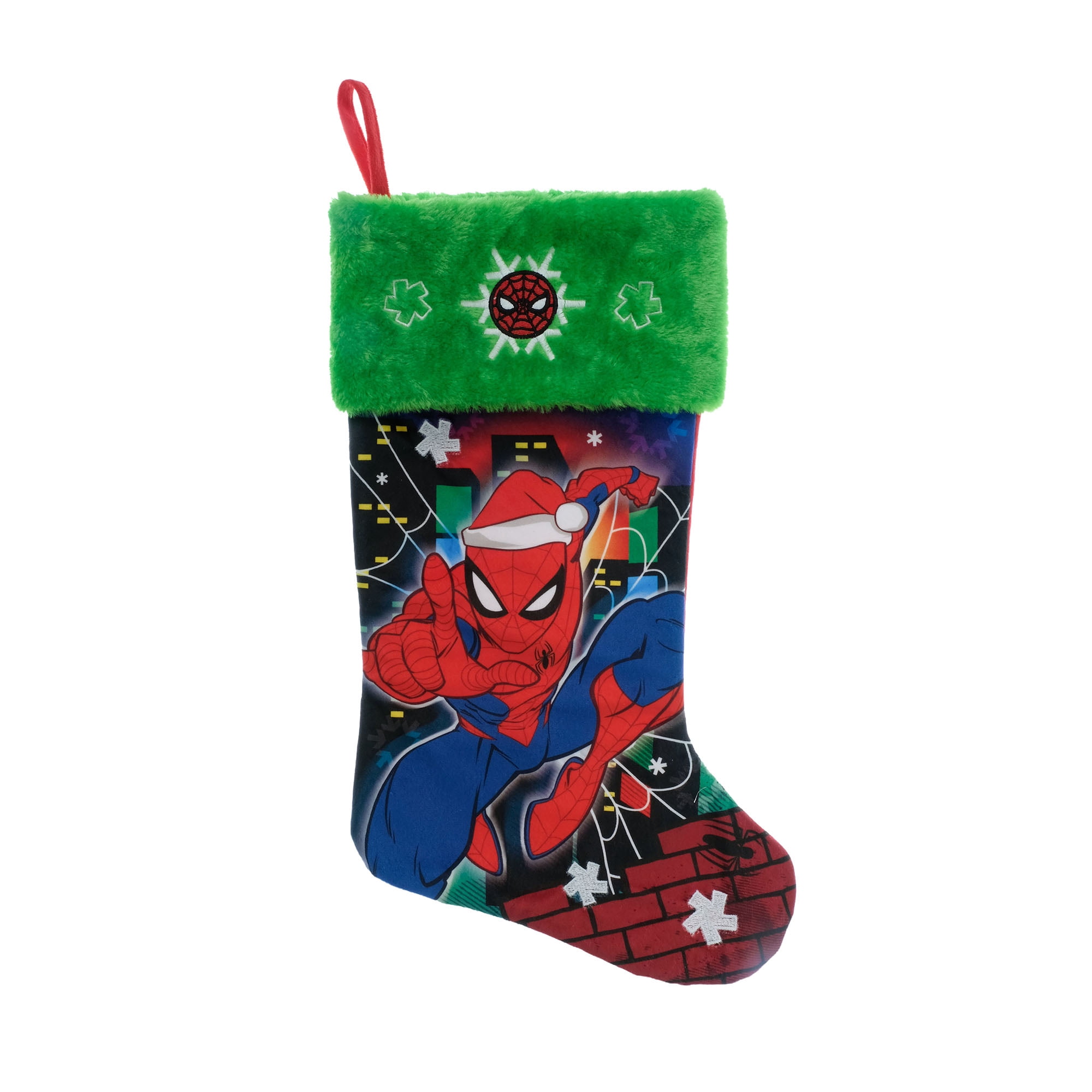 Marvel Spider-Man Velvet Christmas Stocking with 20-Inch Green Fuzzy Cuff