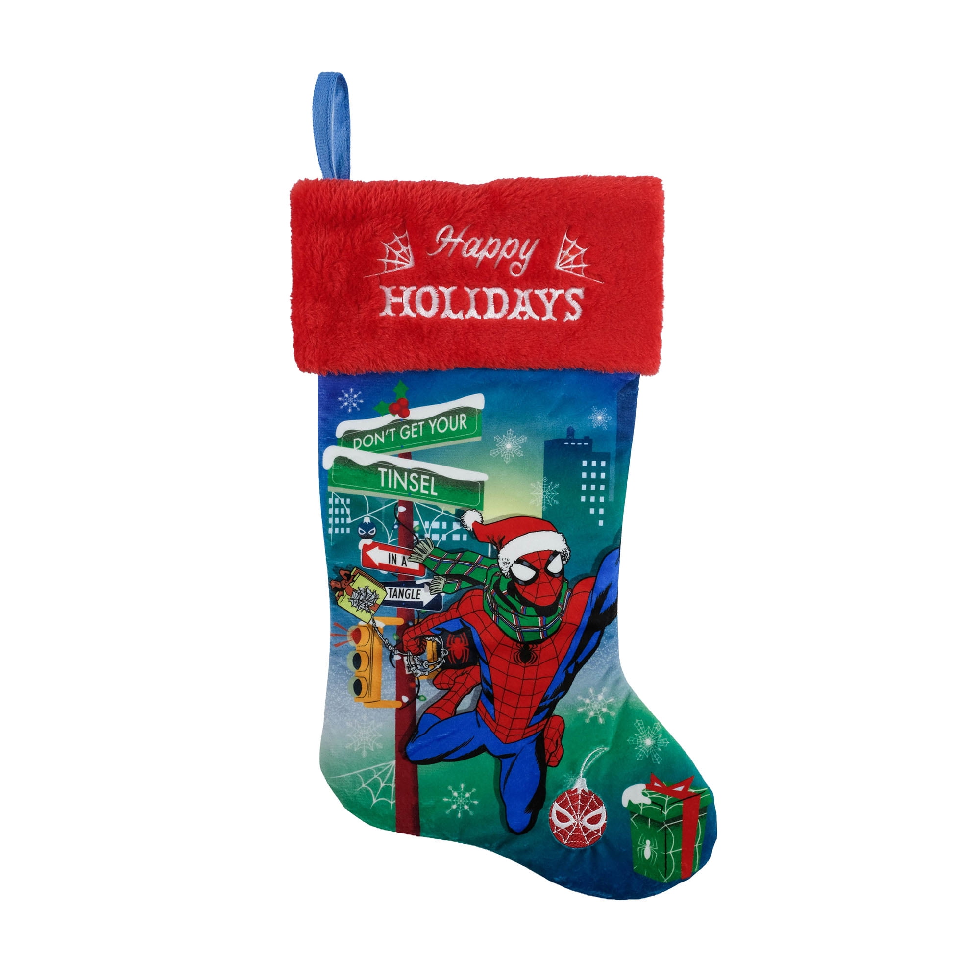 Marvel Spider-Man 20 Inch Velvet Christmas Stocking with Red Fuzzy Cuff