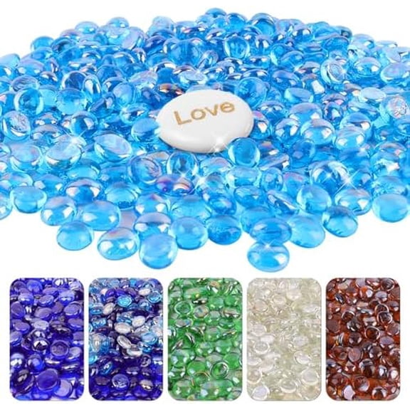 20Ib Fire Glass Beads for Fire Pit Propane or Gas Fireplaces - 0.6"- 0.7" Firepit Glass Rocks - Decorative Flat Glass Marbles for Vases, Aquarium, Home Decor (Turquoise)$$Garden & Patio
