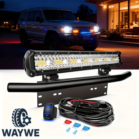 20Inch 420W Triple Row Combo Beam 42000LM LED Light Bar Driving Boat LED Off Road Lights with Front License Plate Frame Bracket And Switch Wiring Harness Kit for Truck ATV UTV SUV Boat