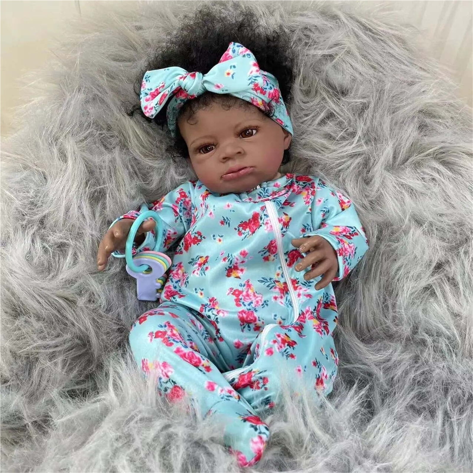 20Inch African American Doll Black Skin Reborn Baby Finished Newborn With Rooted Hair Handmade Toy Gift For Girls XUYAOYGY