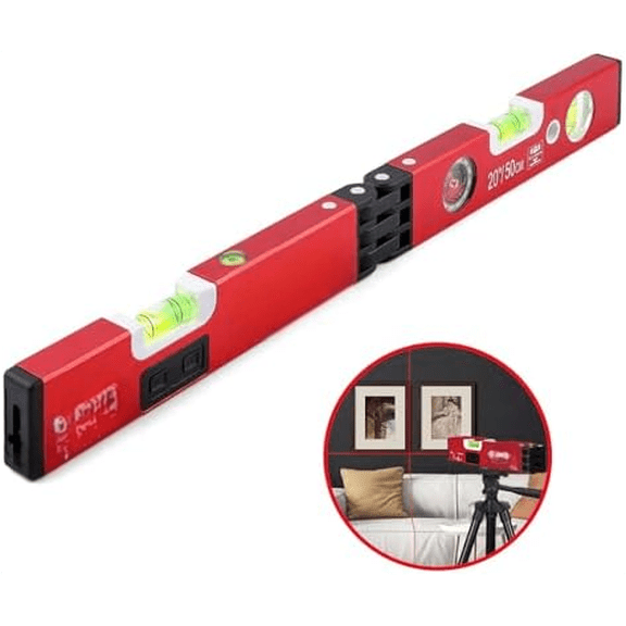 20Inch Foldable Level with Magnetic and 30Ft Laser Leveling Line, Aluminum Alloy Multi-function Leveler Tool for Woodworking,Picture Hanging,Home Renovation - 90/180Bubbles.$$Tools
