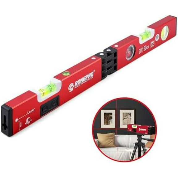 20Inch Foldable Magnetic Level-with 30Ft Laser Leveling Line and 90/180Bubbles,Multi-function Leveler Tool for Woodworking,Picture Hanging,Home Renovation and Construction$$Tools