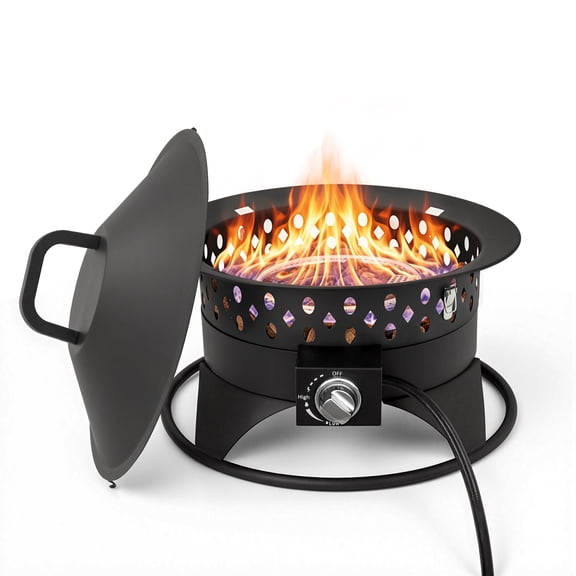 20Inch Portable Propane Fire Pit with Grill Grate & Lid, Outdoor Fire pit