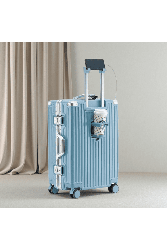 20Inch Spinner Carry On Suitcase Meets Airline Carry On Standards Zipperless Aluminum Frame Design Approved For Cabin Carry On Unisex TSA Approved Lock (Gray Blue)