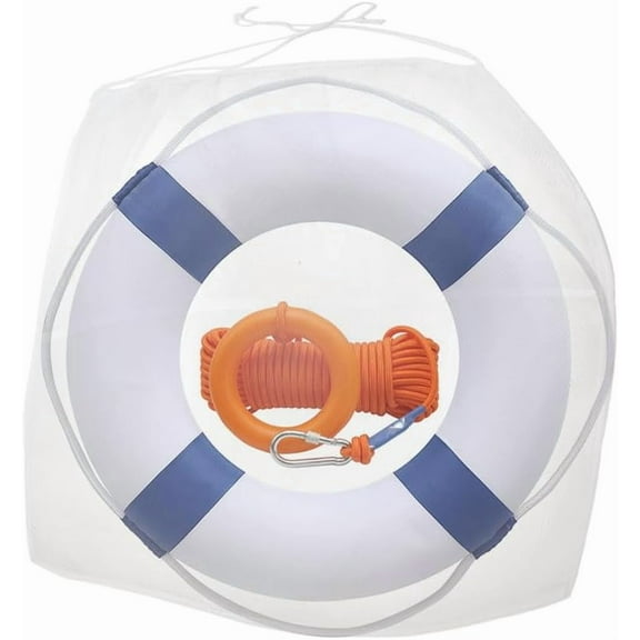 20Inch Throwable Life Preserver Ring with 98.4FT Floating Rescue Rope - Emergency Flotation Device for Boating, Pool, Lake & Beach - Swim Foam Buoy with Perimeter Line Kit