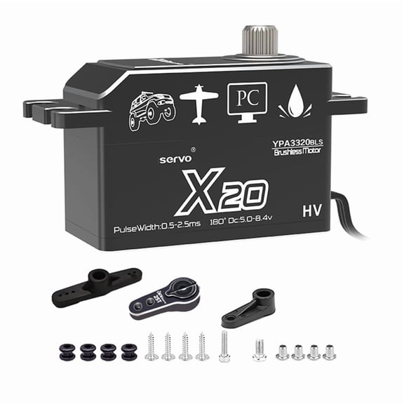 20KG PWM Digital Brushless Servo Motor Full Metal Gear Large Torque Low Profile Short Body Servo for Rc Car 1/8 1/10