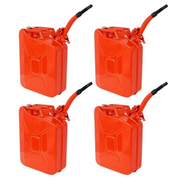 20L/5Gal Steel Jerry Fuel Can (4-Pack, Red) - Durable Portable Gas Can with Flexible Spout, Leakproof Design & Air Vent for Cars, Trucks, Off-Road Equipment
