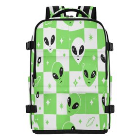 20L Alien Space Checkered Pattern Travel Backpack Water Resistant Twill Polyester Laptop Backpack with Separate Shoe Compartment for Business Commute Trip Outdoor