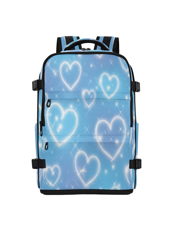 20L Blue Diamond Heart Shower Travel Backpack Water Resistant Twill Polyester Laptop Backpack with Separate Shoe Compartment for Business Commute Trip Outdoor