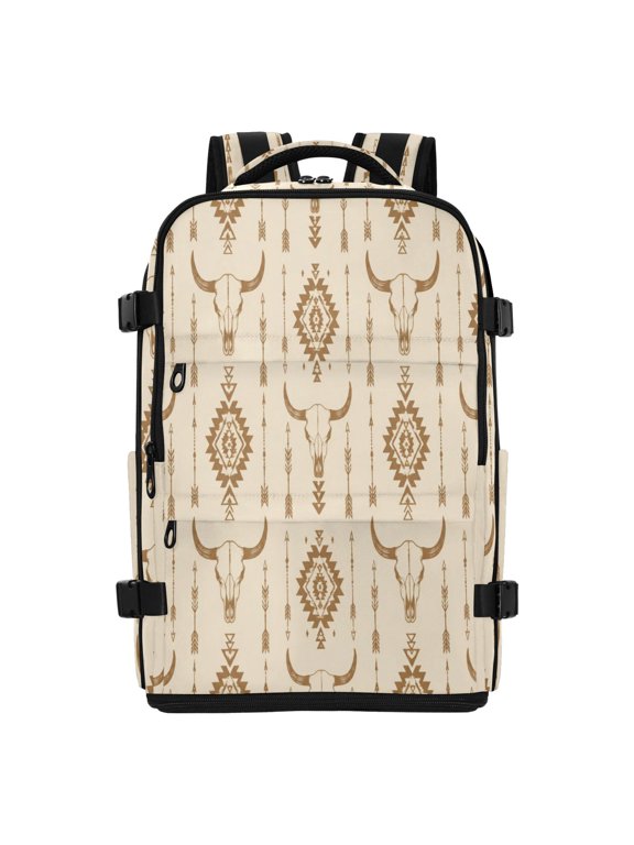 20L Boho Aztec Cow Skull Design Travel Backpack Water Resistant Twill Polyester Laptop Backpack with Separate Shoe Compartment for Business Commute Trip Outdoor