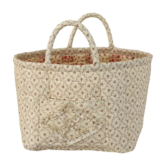 20L Boho Fabric Storage Basket, Portable Laundry Basket, Foldable Laundry Basket With Handle, Quilted Floral Print Baskets Organizer Bin with Handles for Home, Picnic, Shopping(12.6×10.24×9.87in)