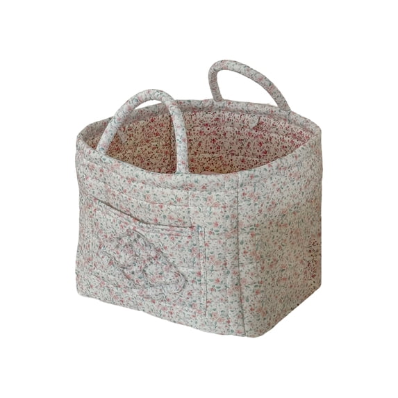20L Boho Fabric Storage Basket, Portable Laundry Basket, Foldable Laundry Basket With Handle, Quilted Floral Print Baskets Organizer Bin with Handles for Home, Picnic, Shopping(12.6×10.24×9.86in)