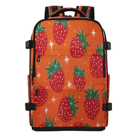 20L Cheerful Hand Drawn Strawberry Travel Backpack Water Resistant Twill Polyester Laptop Backpack with Separate Shoe Compartment for Business Commute Trip Outdoor