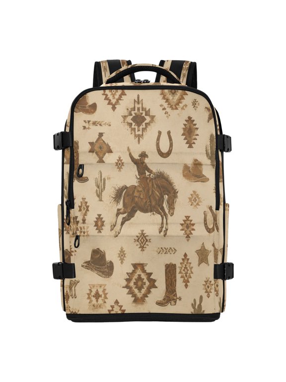 20L Cowboy Boots Horses Design Travel Backpack Water Resistant Twill Polyester Laptop Backpack with Separate Shoe Compartment for Business Commute Trip Outdoor