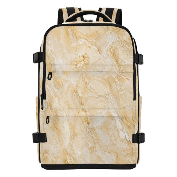 20L Creamy Beige Marble Texture Travel Backpack Water Resistant Twill Polyester Laptop Backpack with Separate Shoe Compartment for Business Commute Trip Outdoor