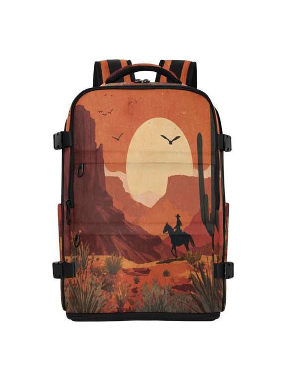 20L Desert Cowboy Sunset Art Travel Backpack Water Resistant Twill Polyester Laptop Backpack with Separate Shoe Compartment for Business Commute Trip Outdoor