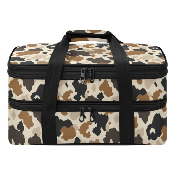 20L Double Insulated Casserole Carrier for Hot or Cold 600D Waterproof for Parties Picnic Cookouts,Brown Cow Printed