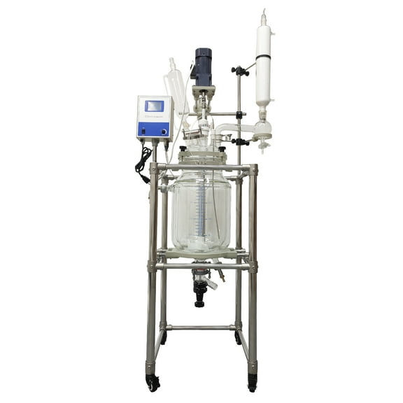 20L Double-Layer Glass Reactor Chemical Jacketed Glass Reaction Vessel with Digital Display 110V for Lab Reaction Distillation