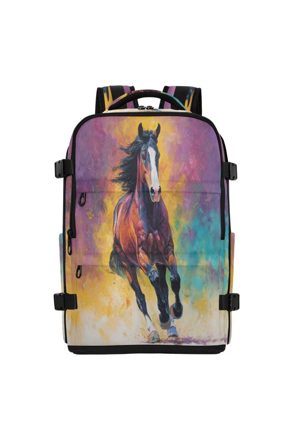 20L Dynamic Equestrian Art Design Travel Backpack Water Resistant Twill Polyester Laptop Backpack with Separate Shoe Compartment for Business Commute Trip Outdoor