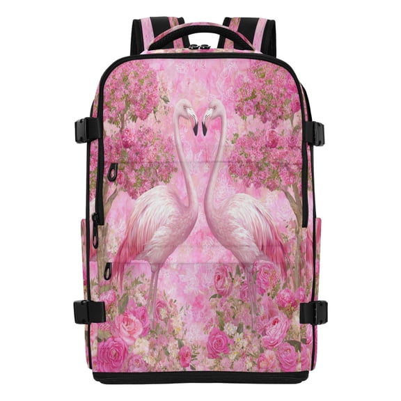 20L Flamingo Love Pink Paradise Travel Backpack Water Resistant Twill Polyester Laptop Backpack with Separate Shoe Compartment for Business Commute Trip Outdoor