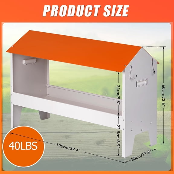 20L Galvanized Chicken Feeder Trough with Rainproof Lid, Metal Chicken Feeder No Waste, Poultry Feeder Trough Large Capacity Height Adjustable, Mess Free Duck Quail Lamb Feeder for Outside Coop