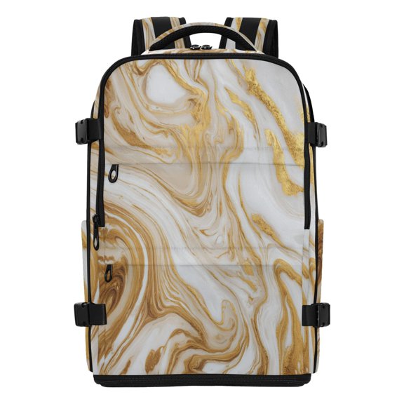 20L Golden Curved Marble Travel Backpack Water Resistant Twill Polyester Laptop Backpack with Separate Shoe Compartment for Business Commute Trip Outdoor