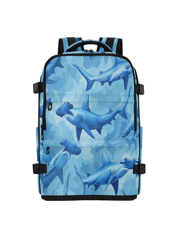 20L Hammerhead Shark Pattern Travel Backpack Water Resistant Twill Polyester Laptop Backpack with Separate Shoe Compartment for Business Commute Trip Outdoor