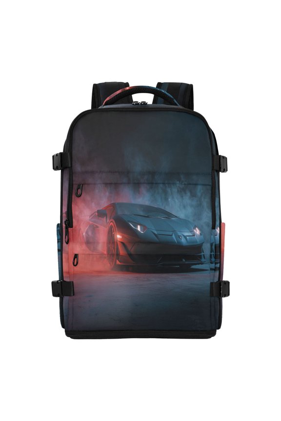 20L Hyper-realistic Black Racing Car Travel Backpack Water Resistant Twill Polyester Laptop Backpack with Separate Shoe Compartment for Business Commute Trip Outdoor