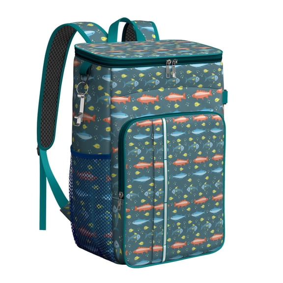 20L Insulated Cooler Backpack - Leakproof Beach & Camping Backpack for 26 Cans, Tropical Fish Design, Long-Lasting Cold/Hot Storage for Outdoor, Picnic, Travel