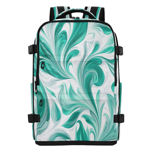 20L Jade Green Marble Pattern Travel Backpack Water Resistant Twill Polyester Laptop Backpack with Separate Shoe Compartment for Business Commute Trip Outdoor