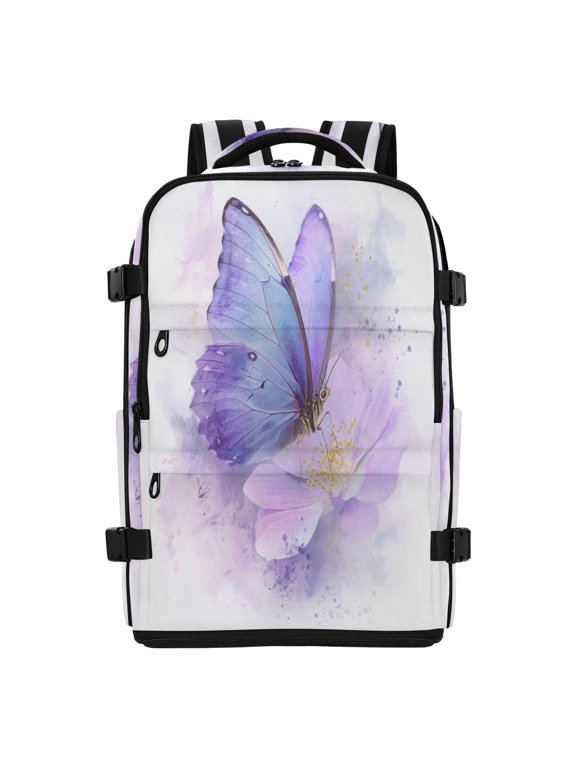 20L Lavender Dream Of The Morpho Travel Backpack Water Resistant Twill Polyester Laptop Backpack with Separate Shoe Compartment for Business Commute Trip Outdoor