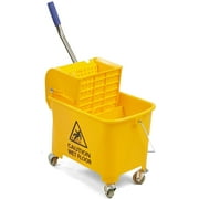20L Mop Bucket and Wringer with Rubber Caster Wheels Commercial Mop Bucket Yellow