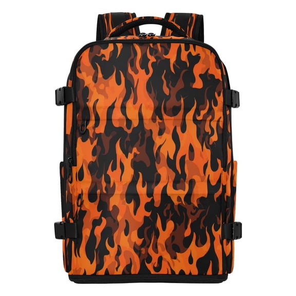 20L Orange and Black Flames Travel Backpack Water Resistant Twill Polyester Laptop Backpack with Separate Shoe Compartment for Business Commute Trip Outdoor