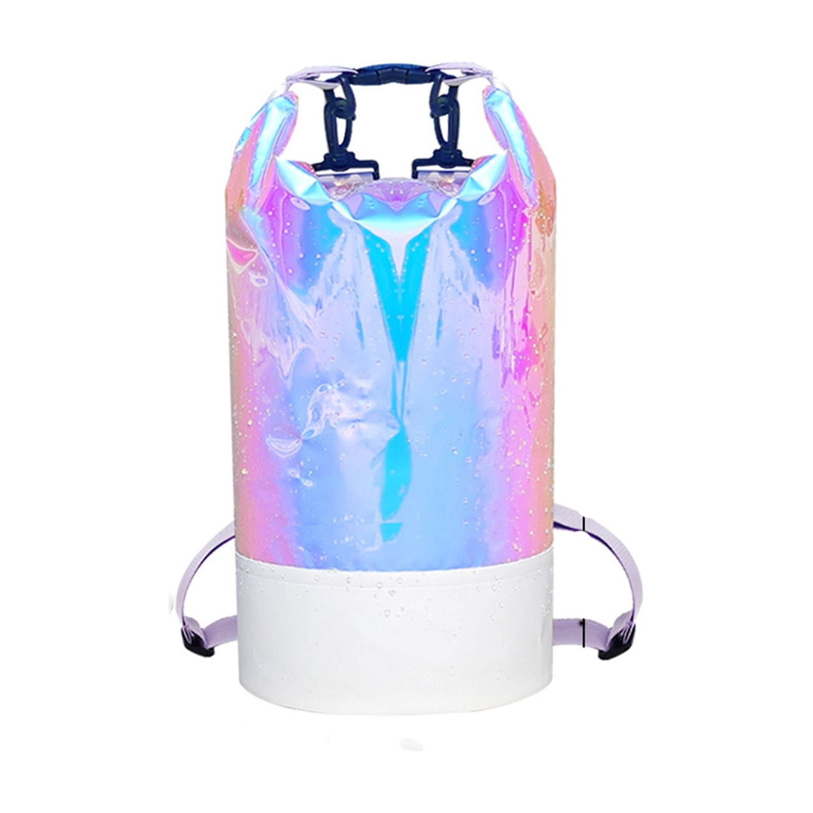 20L PVC Holographic Waterproof Dry Bag, Double Shoulder Strap Beach Swimming Backpack, Crossbody Waterproof Bucket Bag for Kayaking, Boating, and Outdoor Sports