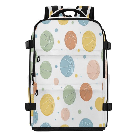 20L Pastel Basketball Doodle Pattern Travel Backpack Water Resistant Twill Polyester Laptop Backpack with Separate Shoe Compartment for Business Commute Trip Outdoor