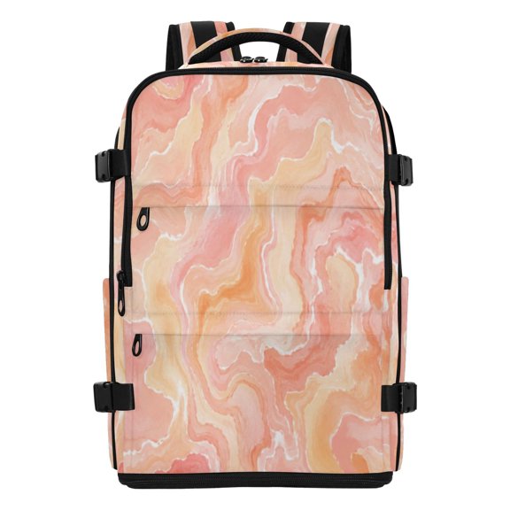 20L Peach Abstract Marble Swirl Travel Backpack Water Resistant Twill Polyester Laptop Backpack with Separate Shoe Compartment for Business Commute Trip Outdoor