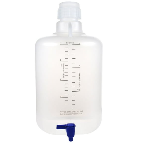 20L Polypropylene Carboy with Silicone-Lined Cap and Spigot, Autoclavable, Leakproof Tested, Non-Sterile, 0-135C Temperature Range, FDA Compliant, Laboratory and Scientific Liquid Storage Container
