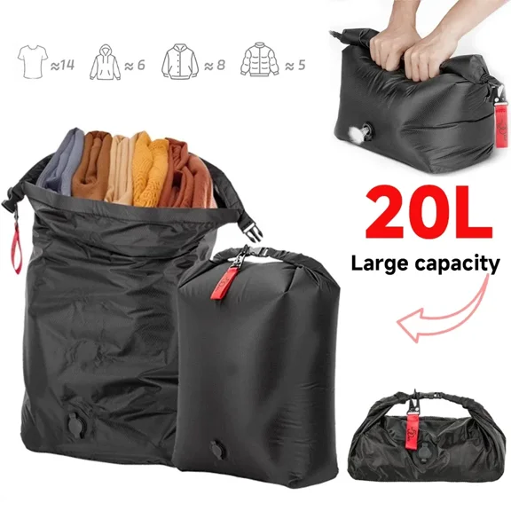 20L Portable Vacuum Compression Storage Bag, Waterproof Travel Clothes Compression Bag, Reusable Air Compression Sack for Luggage, Business Trips & Outdoor Activities