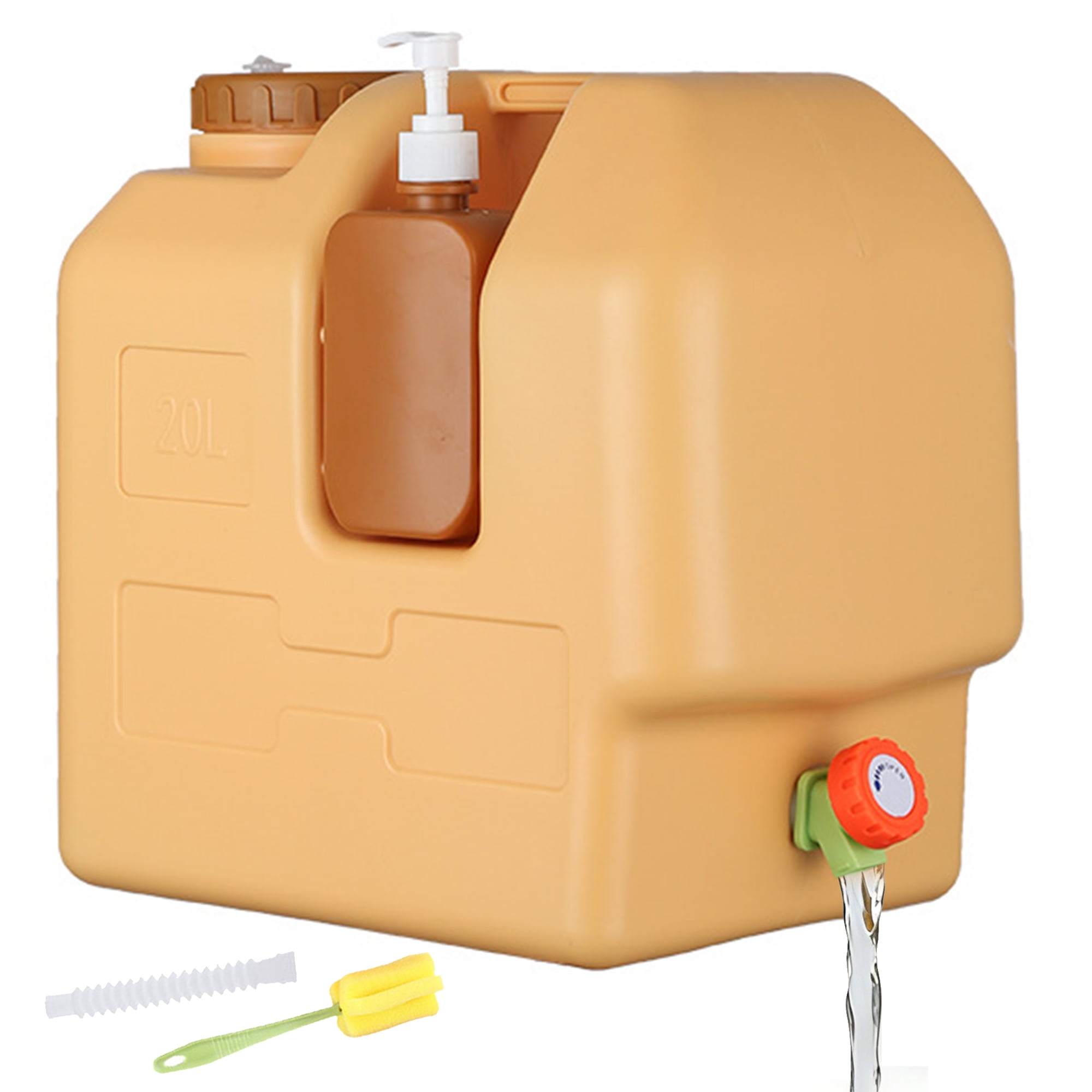 20L Portable Water Container Camping Water Bucket with Detachable Soap Dispenser & Faucet Water Jug for Fishing Dish Washing BBQ Emergency